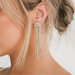 NWT Petit Moments Glitzy Gold Rhinestone Tassel Drop Earrings